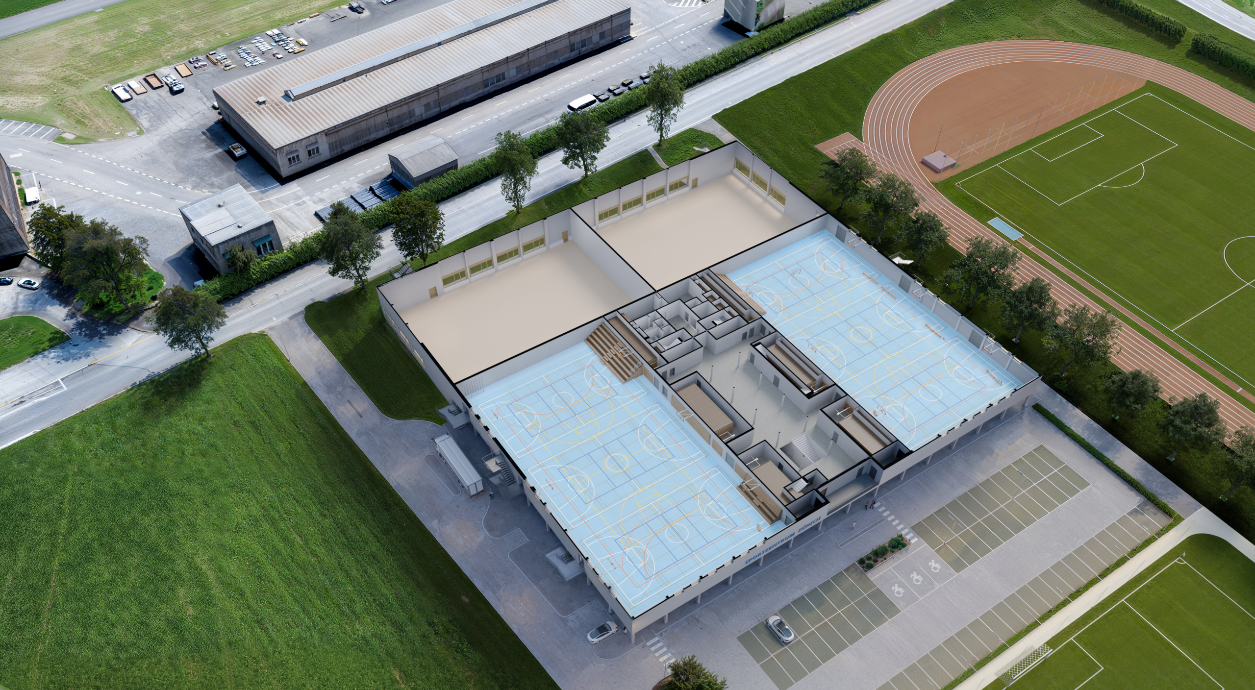 Visualisierung Hallen im Sportzentrum Zürich